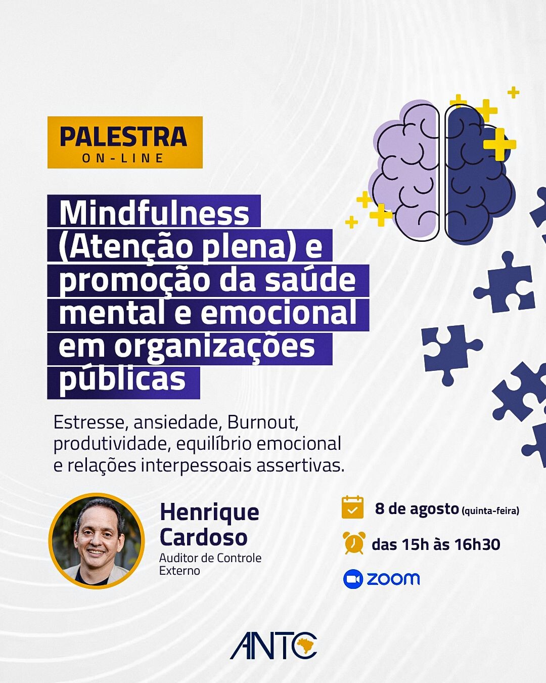 Palestra: Mindfulness (Atenção plena) e promoção da saúde mental e emocional em organizações públicas